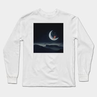 girl playing guitar on the moon Long Sleeve T-Shirt